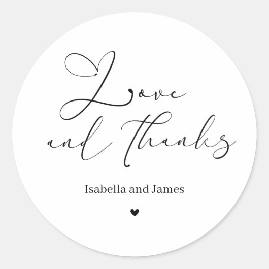 Elegant Calligraphy Love and Thanks Wedding Thanks Ronde Sticker (Voorkant)