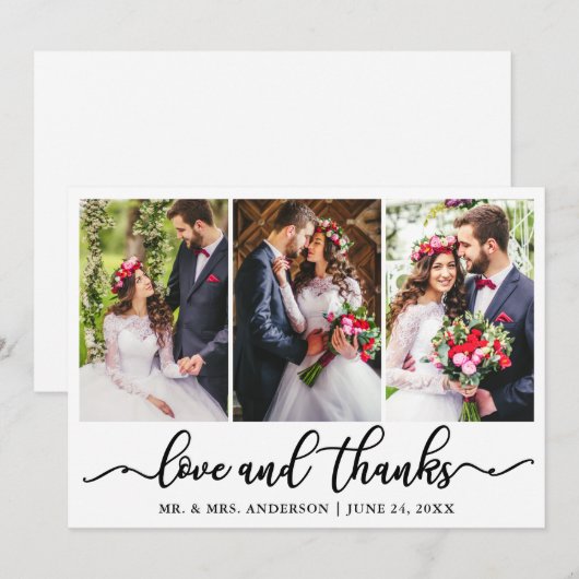 Elegant Calligraphy Love Bedankt Wedding 3 Photo (Voorkant / Achterkant)