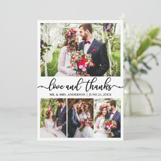Elegant Calligraphy Love Bedankt Wedding 4 Photo (Staand voorkant)