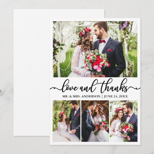 Elegant Calligraphy Love Bedankt Wedding 4 Photo (Voorkant / Achterkant)