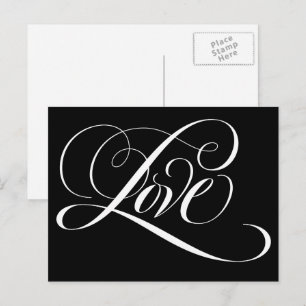 Elegant Calligraphy Love Heart Black Lettering Briefkaart