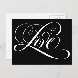 Elegant Calligraphy Love Heart Black Lettering Briefkaart