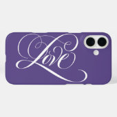 Elegant Calligraphy LOVE Heart Lettering Paars Ca Case-Mate iPhone Case (Achterkant (horizontaal))