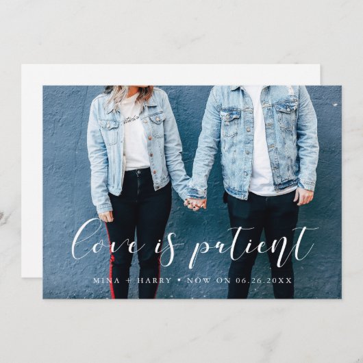 Elegant calligraphy Love is Patiëntenbruiloft upda Aankondiging (Voorkant / Achterkant)