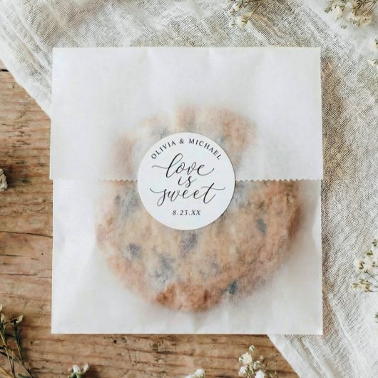 Elegant Calligraphy Love is Sweet Wedding Ronde Sticker