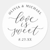 Elegant Calligraphy Love is Sweet Wedding Ronde Sticker (Voorkant)