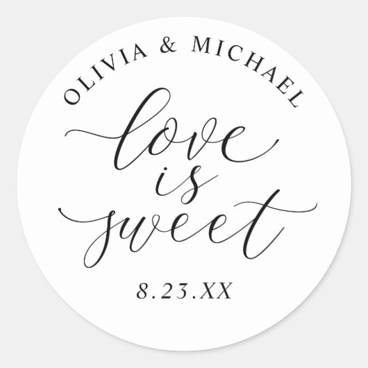 Elegant Calligraphy Love is Sweet Wedding Ronde Sticker (Voorkant)