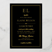Elegant Calligraphy Luxe Black Gold Wedding Folie Folie Uitnodiging (Voorkant)