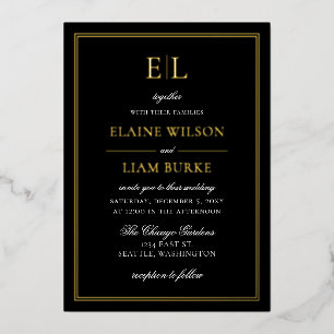 Elegant Calligraphy Luxe Black Gold Wedding Folie Uitnodiging