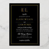 Elegant Calligraphy Luxe Black Gold Wedding Folie Uitnodiging (Voorkant)