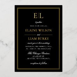 Elegant Calligraphy Luxe Black Gold Wedding Folie Uitnodiging