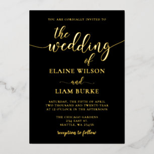 Elegant Calligraphy Luxe Black Gold Wedding Folie Uitnodiging