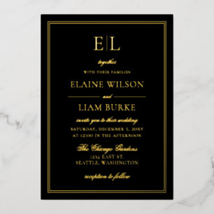 Elegant Calligraphy Luxe Black Gold Wedding Folie Uitnodiging