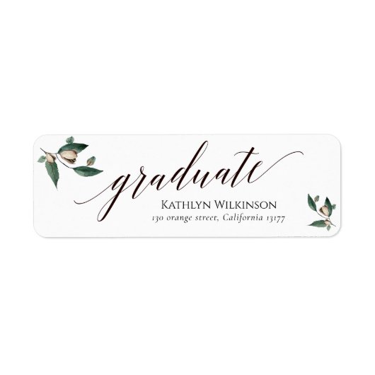 Elegant Calligraphy Magnolia Afstuderen Address Etiket (Voorkant)