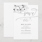 Elegant Calligraphy Magnolia Wedding Save the Date Kaart (Voorkant / Achterkant)