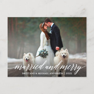 Elegant Calligraphy Married and Merry Wedding Briefkaart