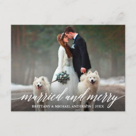 Elegant Calligraphy Married and Merry Wedding Briefkaart