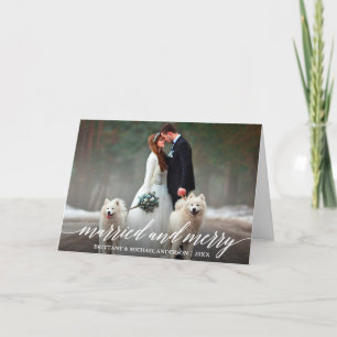 Elegant Calligraphy Married and Merry Wedding Fold Feestdagen Kaart