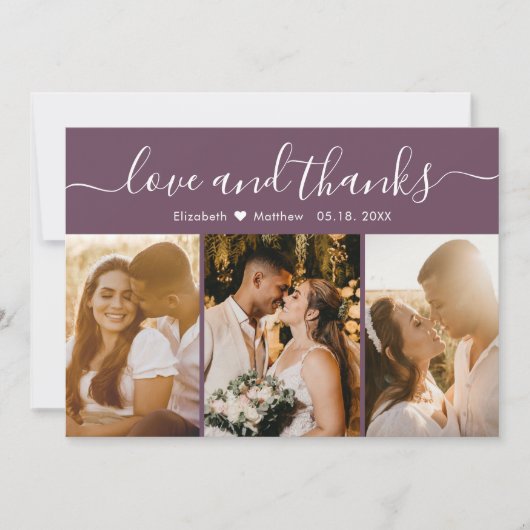 Elegant Calligraphy Mauve Multiple Photo Wedding Bedankkaart (Voorkant)
