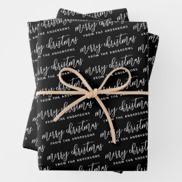 Elegant Calligraphy Merry kerst Black Inpakpapier Vel