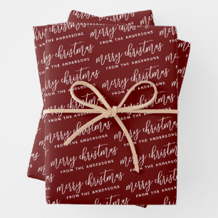 Elegant Calligraphy Merry kerst Red Inpakpapier Vel