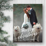 Elegant Calligraphy Merry kerstbruiloft Foto Briefkaart<br><div class="desc">Elegant Calligrafiescript Merry kerstbruilding Photo Holiday Briefkaart</div>