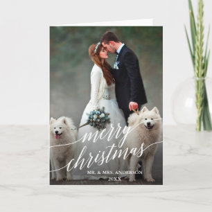 Elegant Calligraphy Merry kerstbruiloft Foto Feestdagen Kaart