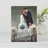 Elegant Calligraphy Merry kerstbruiloft Foto Feestdagenkaart (Staand voorkant)