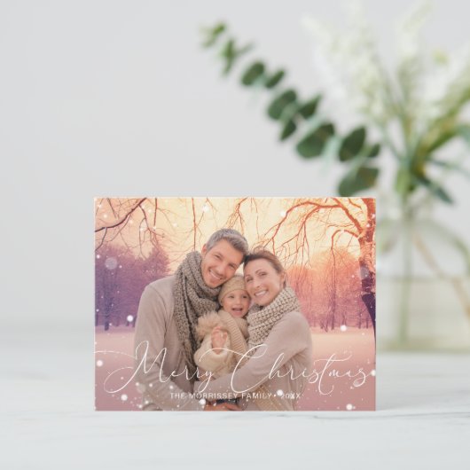 Elegant Calligraphy Merry Kerstsnowflakes Feestdagenkaart (Staand voorkant)