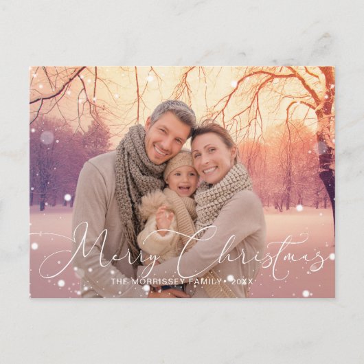 Elegant Calligraphy Merry Kerstsnowflakes Feestdagenkaart (Voorkant)