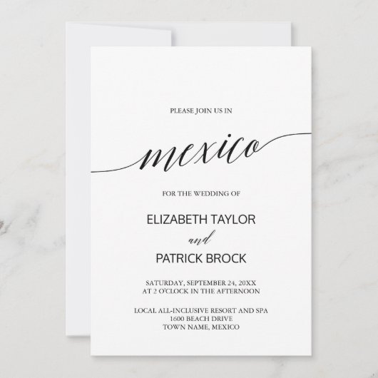 Elegant Calligraphy Mexico Destination Wedding Kaart (Voorkant)