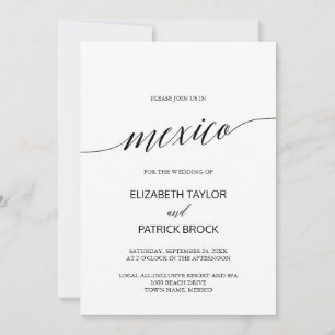 Elegant Calligraphy Mexico Destination Wedding Kaart