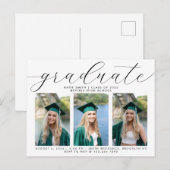 Elegant Calligraphy Minimalist Afstuderen 3 Foto Uitnodiging Briefkaart (Voorkant / Achterkant)