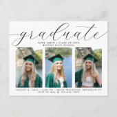 Elegant Calligraphy Minimalist Afstuderen 3 Foto Uitnodiging Briefkaart (Voorkant)