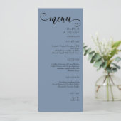 Elegant Calligraphy Minimalist Blue Wedding Menu (Staand voorkant)