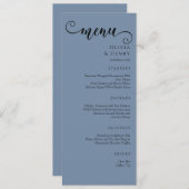 Elegant Calligraphy Minimalist Blue Wedding Menu (Voorkant / Achterkant)