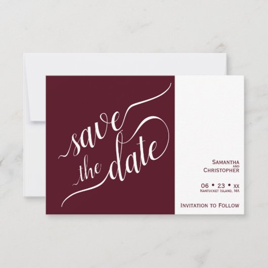 Elegant Calligraphy Minimalist Burgundy Wedding Save The Date (Voorkant)