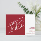 Elegant Calligraphy Minimalist Crimson Red Wedding Save The Date (Staand voorkant)