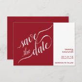 Elegant Calligraphy Minimalist Crimson Red Wedding Save The Date (Voorkant / Achterkant)