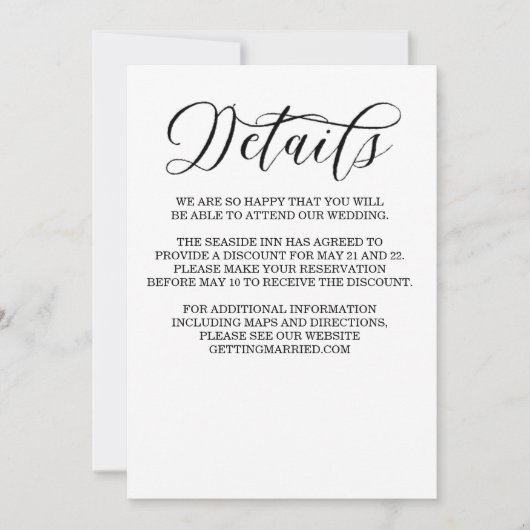 Elegant Calligraphy Minimalist Details Kaart (Voorkant)