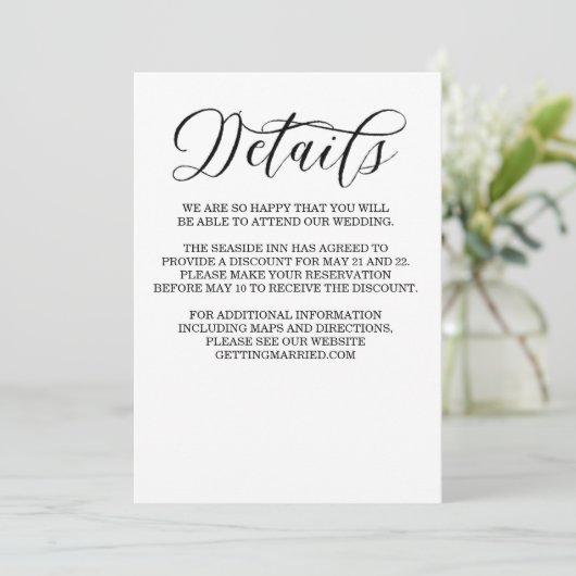 Elegant Calligraphy Minimalist Details Kaart (Staand voorkant)