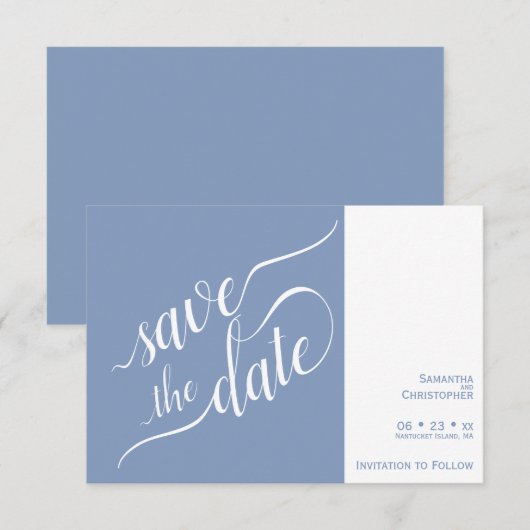 Elegant Calligraphy Minimalist Dusty Blue Wedding Save The Date (Voorkant / Achterkant)