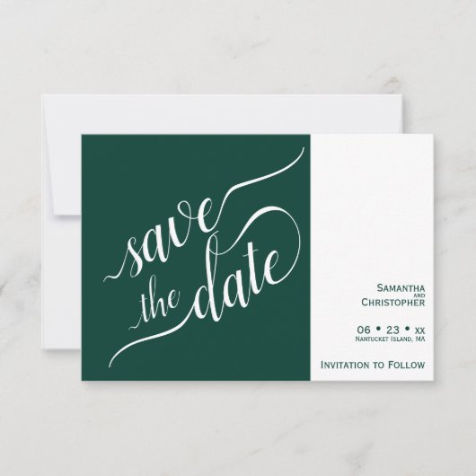 Elegant Calligraphy Minimalist Emerald Wedding Save The Date (Voorkant)