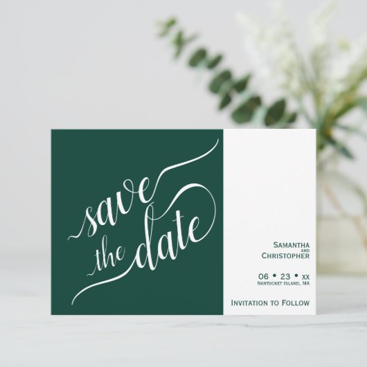 Elegant Calligraphy Minimalist Emerald Wedding Save The Date (Staand voorkant)