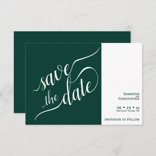 Elegant Calligraphy Minimalist Emerald Wedding Save The Date (Voorkant / Achterkant)
