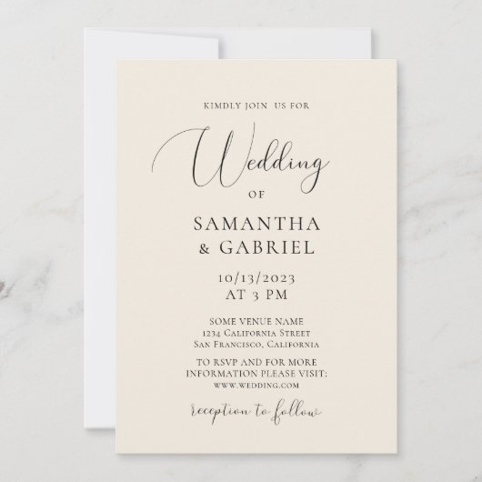 Elegant calligraphy minimalist iory bruiloft kaart (Voorkant)