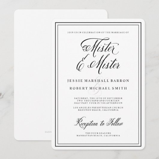 Elegant Calligraphy Mister en Mister Gay Wedding Kaart (Voorkant / Achterkant)