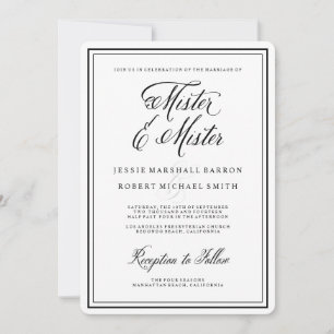 Elegant Calligraphy Mister en Mister Gay Wedding Kaart