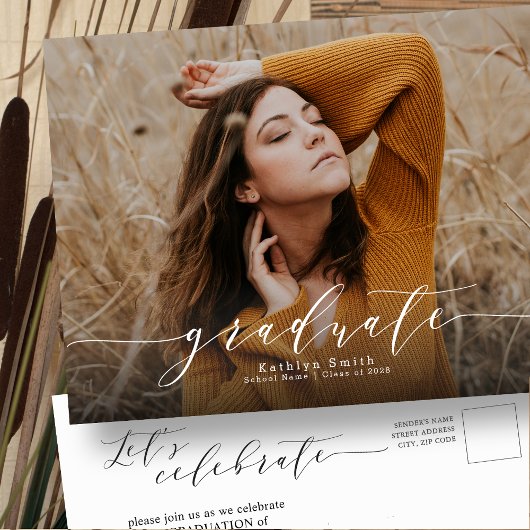 Elegant Calligraphy Modern Chic Photo Afstuderen Uitnodiging Briefkaart