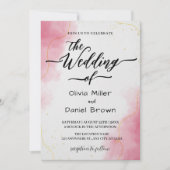 Elegant Calligraphy Modern pink Watercolor Wedding Kaart (Voorkant)